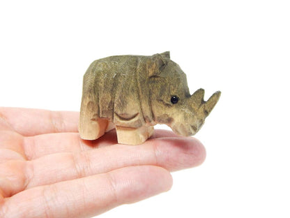 Selsela Rhino Figurine Art Garden Statue Home Decoration Wood Carving Miniature Small Animal Sculpture - WoodArtSupply