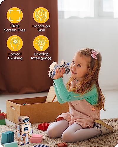 SainSmart Jr. 4-in-1 STEM Kits, Wooden Robot Assembly Toy Set, Woodworking Crafts Projects for Kids, Gift for Boys and Girls SainSmart Jr.