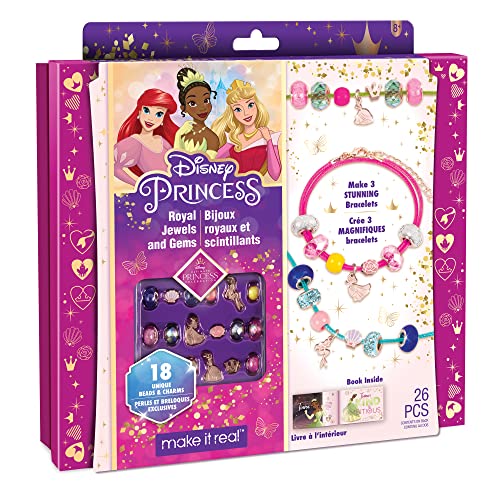 Make It Real - Ultimate Princess Royal Jewels and Gems - DIY Charm Bracelet Making Kit with Disney Princess Charms - Arts & Crafts Bead Kit for Girls Make It Real