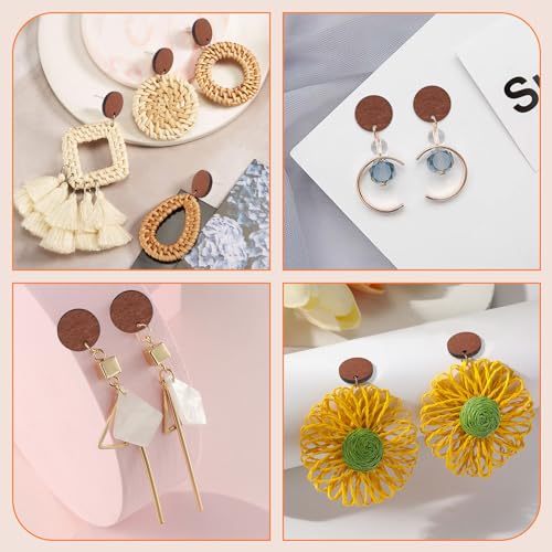 50pcs Wooden Stud Earrings Post for Jewelry Making,Wood Earring Posts with Loop Walnut Wood Stud Earring Blanks with 100pcs Plastic Ear Nuts for DIY Oubaka