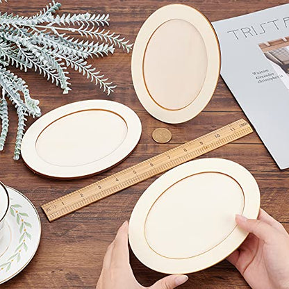 FINGERINSPIRE 6pcs 168x124mm/6.6x5inch DIY Wood Photo Frame Kit Wooden Oval Photo Display Frame Stand Up Picture Artwork Frame Unfinished Frame to