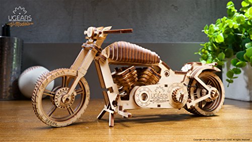 UGEARS Bike DIY Kit – Wooden Mechanical Motorcycle Project – Bike VM-02 Rubber Band Engine – for Vehicle Passionate and Bikers – Plywood Model with UGEARS