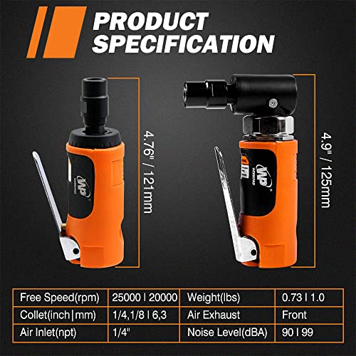 WP WORKPAD Air Die Grinder Set, Straight/Angled Air Die Grinder Kit with 1/4 and 1/8 inch Collets, Pneumatic Tools 2PCS WP WORKPAD