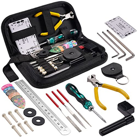 31Pcs Guitar Tool Kit, POGOLAB Guitar Repair Kit A Gift for Guitar Enthusiast Beginners Proscenium, Guitar String Winder Tool, Guitar Maintenance POGOLAB