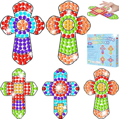Christmas Jesus Cross Crafts for Kids, Sunday School Religious Sun Gemmers DIY Diamond Painting Bible School Christian Arts Craft Kits for 4 8 10