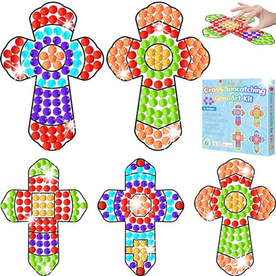 Christmas Jesus Cross Crafts for Kids, Sunday School Religious Sun Gemmers DIY Diamond Painting Bible School Christian Arts Craft Kits for 4 8 10