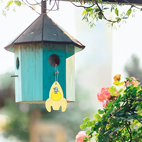 Rocket Wooden Outer Space Wood with Twines Art Unfinished Ornaments for Wedding Birthday Theme of Universe Party Decoration 20Pcs Zontween