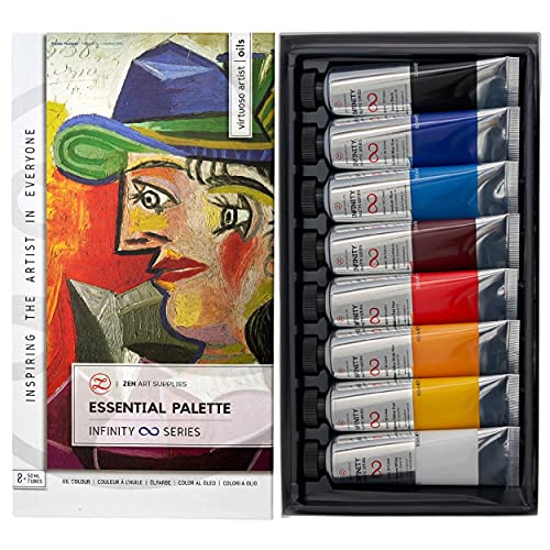 ZenART Professional Oil Paints Set - 8 x Large 50ml Tubes - Essential Palette for Artists, Eco-Friendly, Non-Toxic, and Lightfast Paint with ZenART Supplies