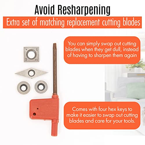 Full Size Professional Carbide Wood Turning Tools for Lathe Woodworking, 4 Pc. Set, Heavy Duty Rougher, Finishers, Detailer, and Replacement Cutting KUTR