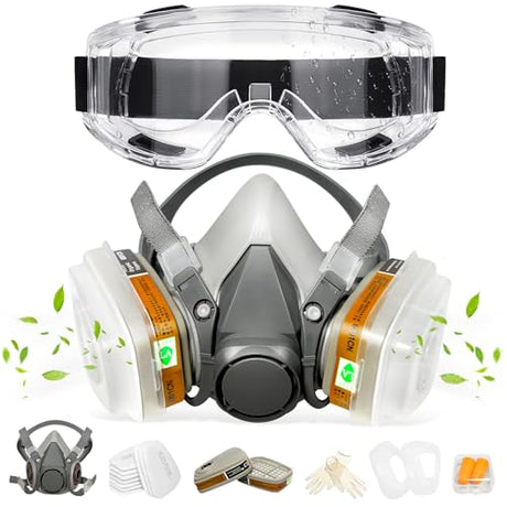 STARBST Respirator Gas Mask with Filters-Active Carbon Half Face Cover with Safety Glasses, Safety Mask for Sanding Mold Painting Chemicals Organic STARBST