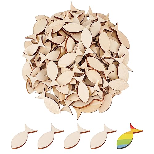 BENECREAT 120PCS Natural Wood Fish Cutouts, 1.5x0.7inch DIY Unfinished Graffiti Wood Shavings for Paintings, Crafts, Home Decor, Beach Parties, 2.5mm - WoodArtSupply