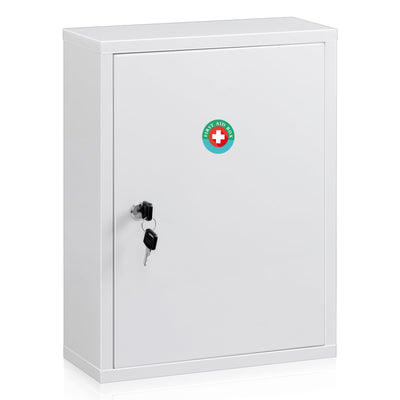 KYODOLED Wall Mount Medicine Cabinet, Large Capacity First Aid Wall Cabinet for Bathroom, Locking Medicine Cabinet with Key, Secure Steel Lock Box