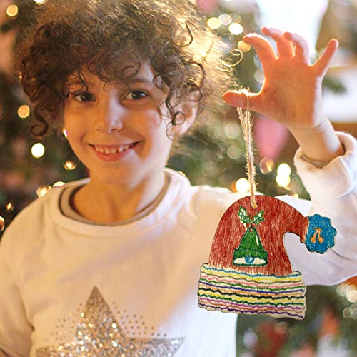 Anditoy 50 PCS Christmas Wooden Hanging Ornaments Unfinished Wood Slices Christmas Crafts for Kids DIY Christmas Decorations Party Supplies Favors - WoodArtSupply