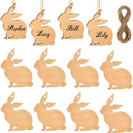 12 Pcs Easter Bunny Rabbit Basket Tag Hanging Rabbit Wooden Cutout Wood Easter Basket Name Tags Unfinished Wooden Easter Cutouts Cute Handmade Gift Yinkin