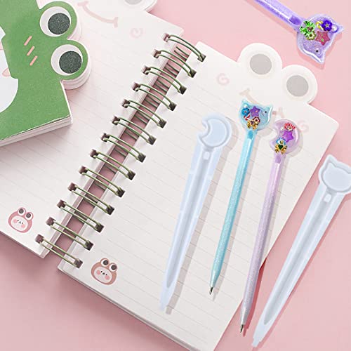 DIYBravo 6 Pcs Silicone Resin Cute Pen Molds, Star Bear Cat Bunny Moon Heart Head, UV Epoxy Resin Pen Casting Molds with 10 Black Refills for Kawaii DIYBravo