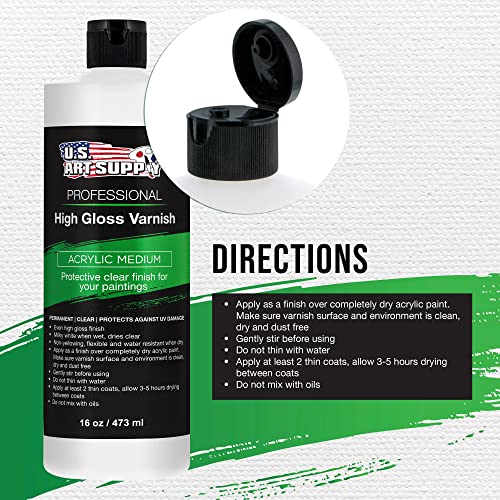 U.S. Art Supply Professional High Gloss Varnish, 16 oz (Pint) - Acrylic Medium, Clear Permanent Protective Finish for Paintings & Artwork, Apply Over U.S. Art Supply