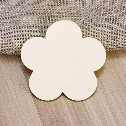 Artibetter 10pcs Unfinished Wooden Plum Flower Shape Cutout Discs for DIY Craft - 6cm ARTIBETTER