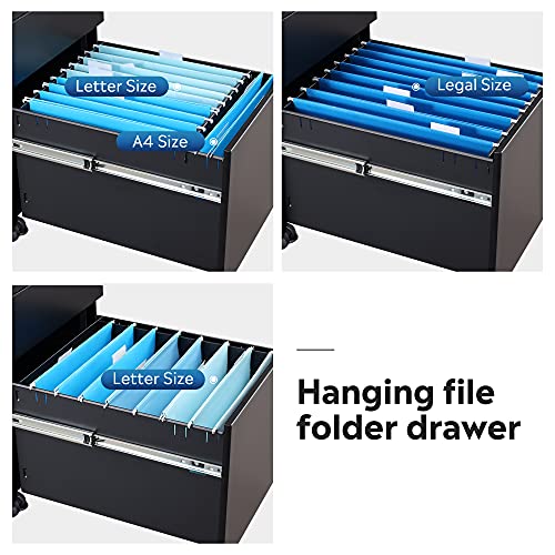 DEVAISE 3-Drawer Mobile File Cabinet with Smart Lock, Pre-Assembled Steel Pedestal Under Desk, Black DEVAISE