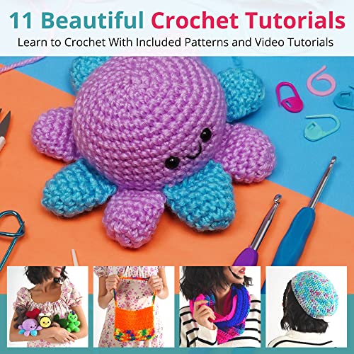 Modda Crochet Kit for Beginners with Video Course, Includes 20 Color of Yarns, Needles, Hooks, Accessories Kit, Canvas Tote Bag, Crochet Starter Kit