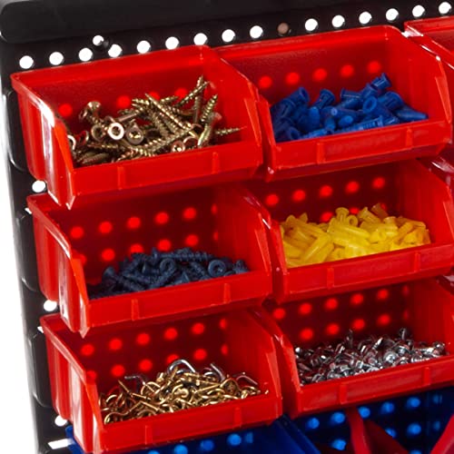 Wall-Mounted Garage Storage Bins - 30 Compartments for Garage Organization, Craft Supply Storage, Tool Box Organizer Unit by Stalwart (Red/Blue) - WoodArtSupply