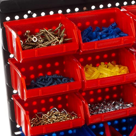 Wall-Mounted Garage Storage Bins - 30 Compartments for Garage Organization, Craft Supply Storage, Tool Box Organizer Unit by Stalwart (Red/Blue) Stalwart