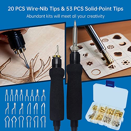 Goodcrafter Pyrography Pen Wood Burning Kit Station 200~480°C (with Temp Display)/Wire-Nib 250~750°C Temperature Adjustable with 20 Nibs, 53 Solid Goodcrafter
