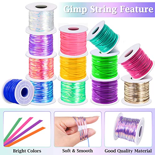 cridoz Lanyard String, Boondoggle String Kit with 20 Rolls Plastic Lacing Cord and 50Pcs Keychain lanyard Accessories, Gimp String Lanyard Weaving cridoz