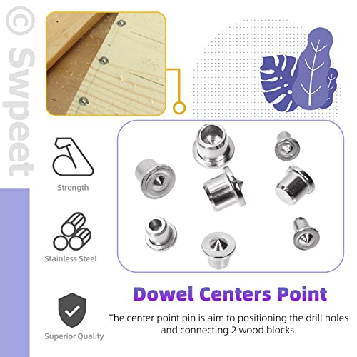 Swpeet 505Pcs 4 Sizes 1/4" 5/16" 3/8" 1/2" Wooden Dowel Pins Straight Grooved Pins with Center Point Cylinder Wood Dowels Assortment Kit, Dowel and Swpeet