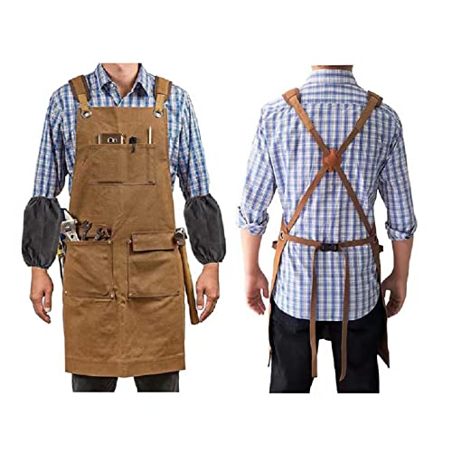 EinNana Woodworking Aprons.16 oz Durable Waxed Canvas Work Apron with Pockets. Canvas Tool Apron Adjustable Strap(Size:S-XXL).for Men/Women Suitable EinNana