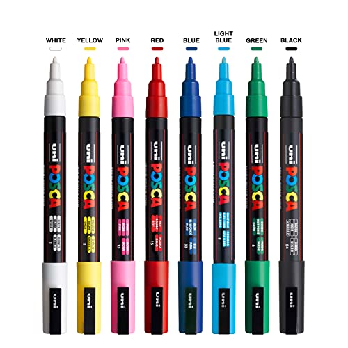 8 Posca Paint Markers, 3M Fine Posca Markers with Reversible Tips, Posca Marker Set of Acrylic Paint Pens | Posca Pens for Art Supplies, Fabric Uni Posca