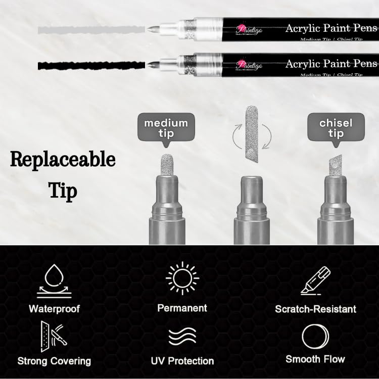 PAINTIGO Acrylic Paint Pens,8 Pack 4 Black 4 White Paint Markers, Paint Pens for Rock Painting Stone Ceramic Glass Wood Plastic Glass Metal PAINTIGO