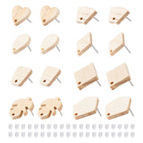Fashewelry 32pcs Wood Stud Earring Findings White Ash Wood Earring Blanks with Loop Heart Teardrop Leaf Rectangle Trapezoid Pentagon Shape for Dangle FASHEWELRY