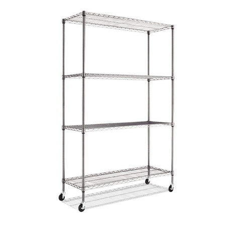 Alera Complete Wire Shelving Unit w/Caster, 48" x 18" x 72", Black Anthracite Alera