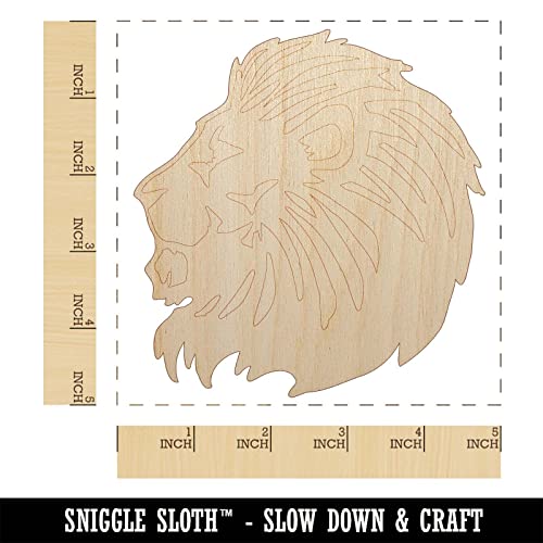 Regal Maned Lion Head Side Profile Unfinished Wood Shape Piece Cutout for DIY Craft Projects - 1/4 Inch Thick - 4.70 Inch Size Sniggle Sloth