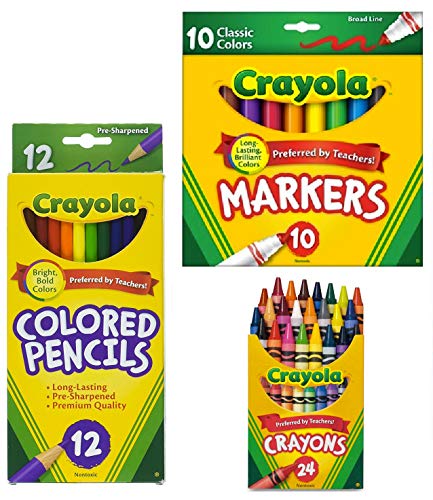 Basic Crayola Back to School Bundle - 5 Items - Crayola Crayons, Crayola Markers, Crayola Colored Pencils, Elmer's Glue Sticks and Child Scissors - WoodArtSupply