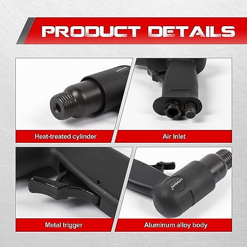 UW-AH150 Short Barrel Air Hammer Kit with Quick Change Retainer and 4 Chisels, 1-5/8 Inch Stroke, 4500 BPM, Light weight UPWOOD