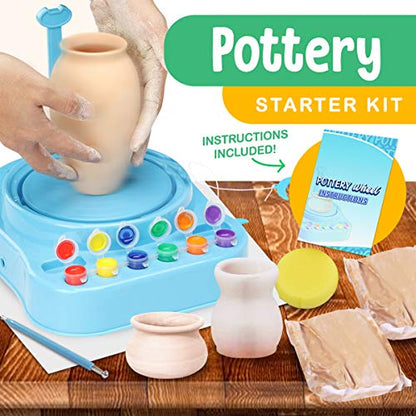 Insnug Mini Kids Pottery Wheel: Complete Painting Kit for Beginners with Modeling Clay and Sculpting Tools, Arts & Crafts Small Banding Wheel for - WoodArtSupply