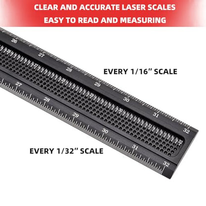 GOINGMAKE Woodworking T-Square 32 Inch Aluminum Alloy T Square Ruler 1/32" Hole Scrbing Guides Positioning Scribe Tool Precision Woodworking Ruler - WoodArtSupply