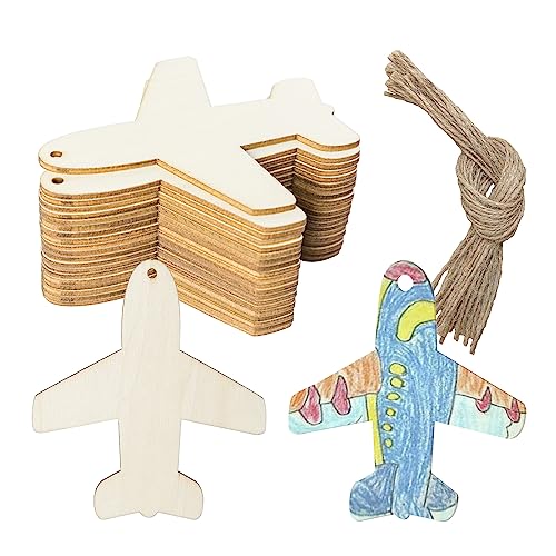 Plane Shape Hanging Wood Aircraft Unfinished Wood with Twines DIY Craft Ornament for Christmas Wedding Birthday Thanksgiving Party Space Theme Party Lamantery