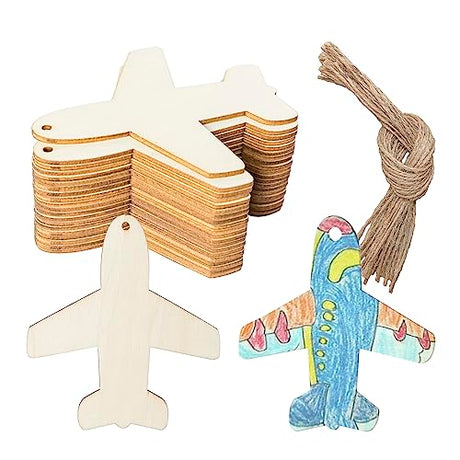 Plane Shape Hanging Wood Aircraft Unfinished Wood with Twines DIY Craft Ornament for Christmas Wedding Birthday Thanksgiving Party Space Theme Party Lamantery