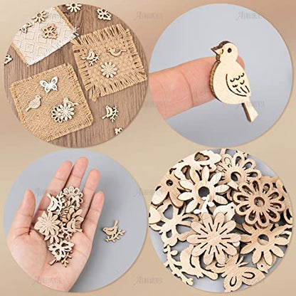 AUEAR, 300 Pack Wooden Embellishments Butterfly Flower Bird Slices Discs Unfinished Wooden Cutouts Wood Ornaments for Crafts DIY Handmade Decoration - WoodArtSupply