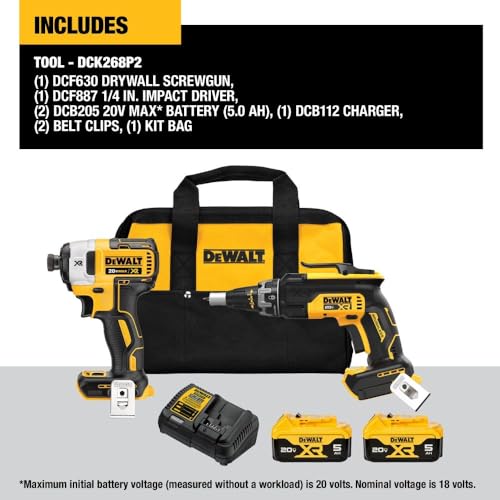 DEWALT 20V MAX XR Drywall Screw Gun and Impact Driver, Power Tool Combo Kit, 2 Batteries and Charger Included (DCK268P2) - WoodArtSupply