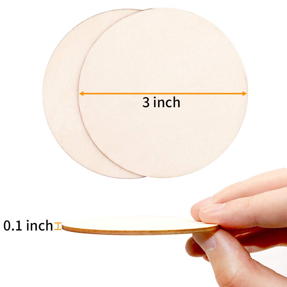 80pcs Unfinished Wood Circle 3 Inch Wooden Circles for Crafts for Wooden Coasters, DIY Crafts and Home Decoration Blank Wood Slices Children and ingsi