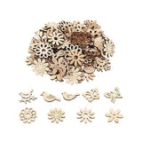 Creaides 100pcs Mini Bird Wood DIY Crafts Cutouts Wooden Bird Flower Butterfly Slices Embellishments Gift Unfinished Wood Ornaments for DIY Projects Creaides