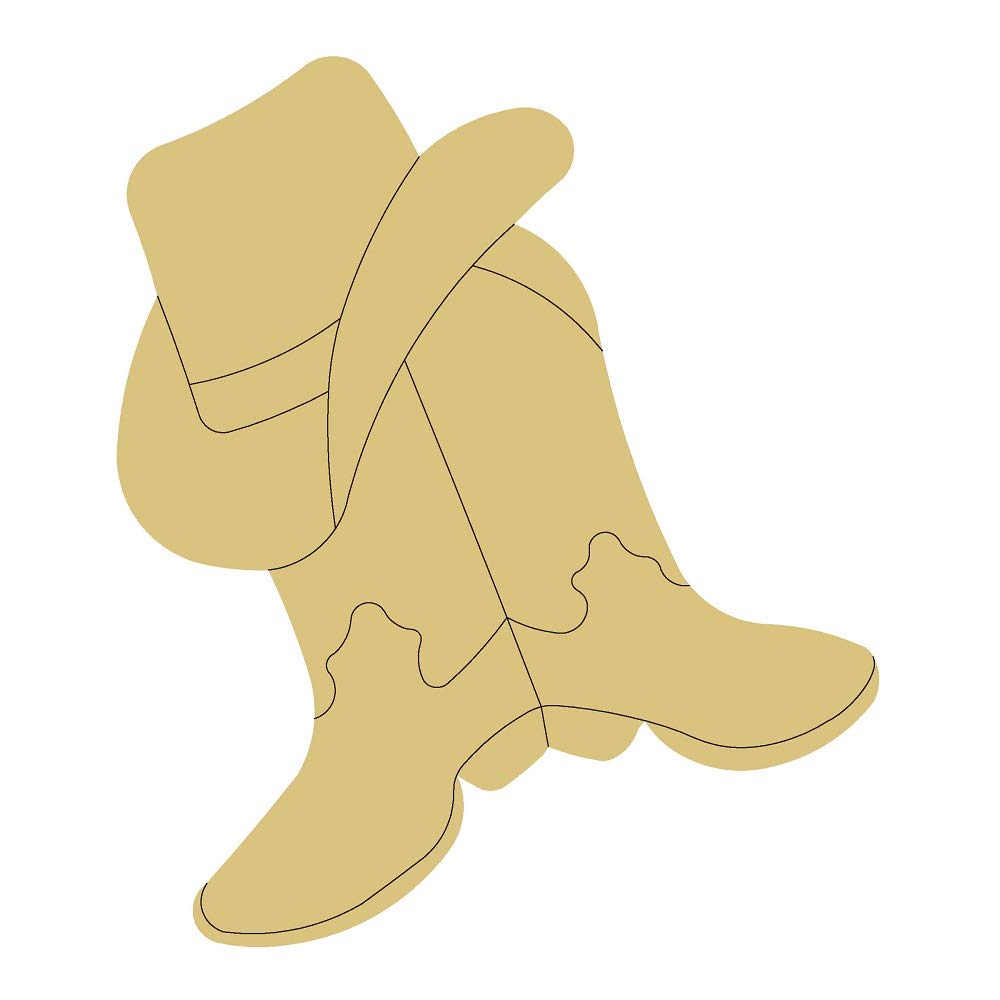 Cowboy Boot Design by Lines Cutout Unfinished Wood Spurs Horseback Riding Horse Shoes Rodeo Farm Ranch Texas MDF Shape Canvas Style 3 Art 1 (24")