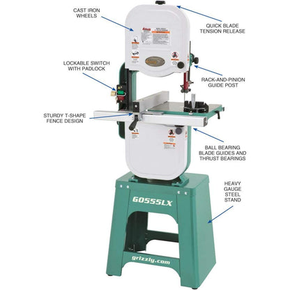 Grizzly Industrial G0555LX - 14" 1 HP Deluxe Bandsaw - WoodArtSupply