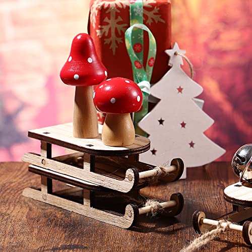 VOSAREA 5PCS Christmas Sled Ornament Miniature Wooden Sleighs Vintage Holiday Sleigh Xmas Hanging Pendant for Mantel Door Bookshelf Christmas Tree