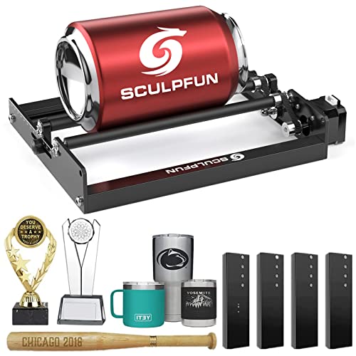 SCULPFUN Laser Rotary Roller, Laser Engraver Y-axis Rotary Module, 360° Laser Rotary Attachment for Engraving Cylindrical Objects Cans, Compatible - WoodArtSupply