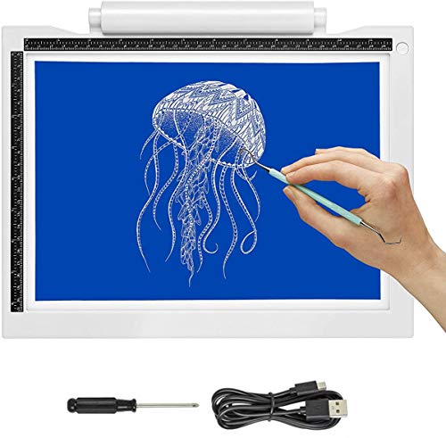 iVyne Bright Crafting Light Pad A4 - Battery & Cable Powered LED Light Box - Batteries Not Included -for Cricut Vinyl Weeding Tools, Tracing, Drawing, Sketching, Crafting, and HTV Vinyl (White)