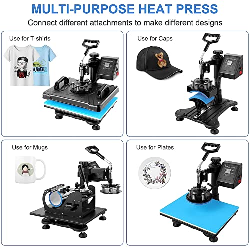 Heat Press 8 in 1 Combo, Upgraded Heat Press Machine 360-Degree Swing Away Digital Shirt Printing Multifunction Heat Press for Sublimation Heat Press - WoodArtSupply